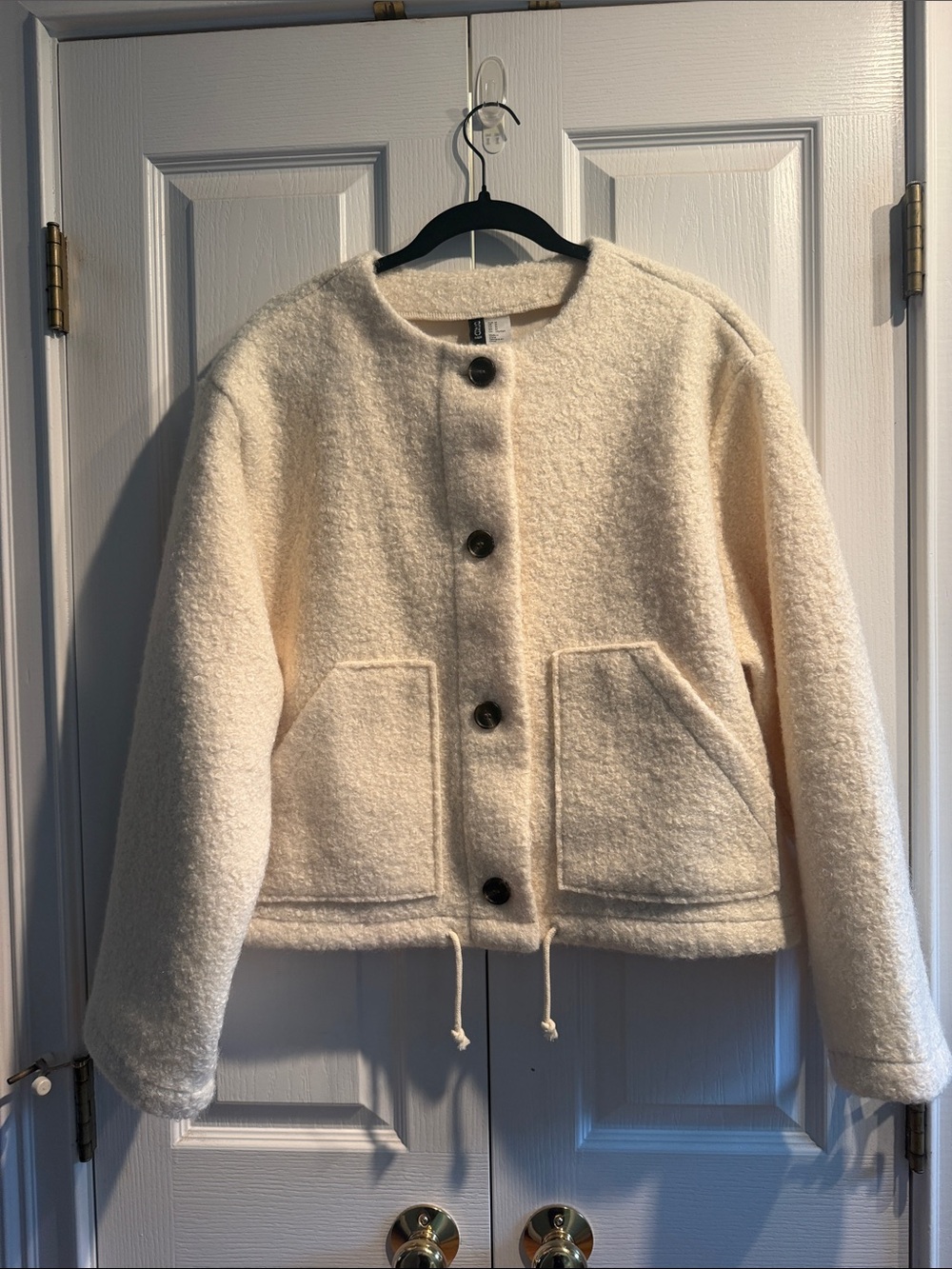 H&M Cream Teddy Bouclé Button Jacket